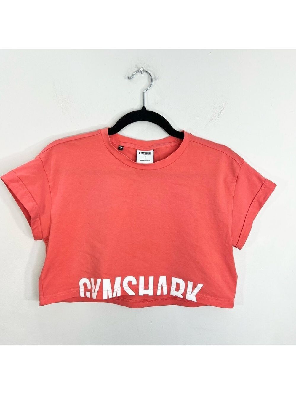 Gymshark watermelon pink white cropped spell out workout athletic shirt S - Picture 4 of 13